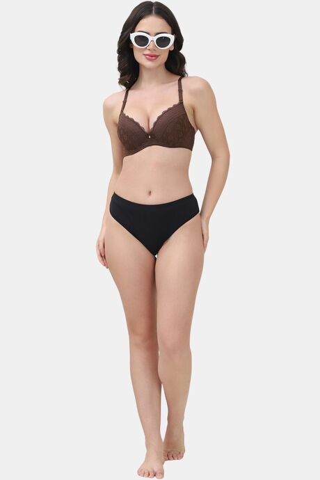 PrettyCat Underwire Lightly Padded T-shirt Bra With Sexy Trim Lace - Brown — image 4