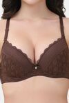PrettyCat Underwire Lightly Padded T-shirt Bra With Sexy Trim Lace - Brown — thumbnail 5