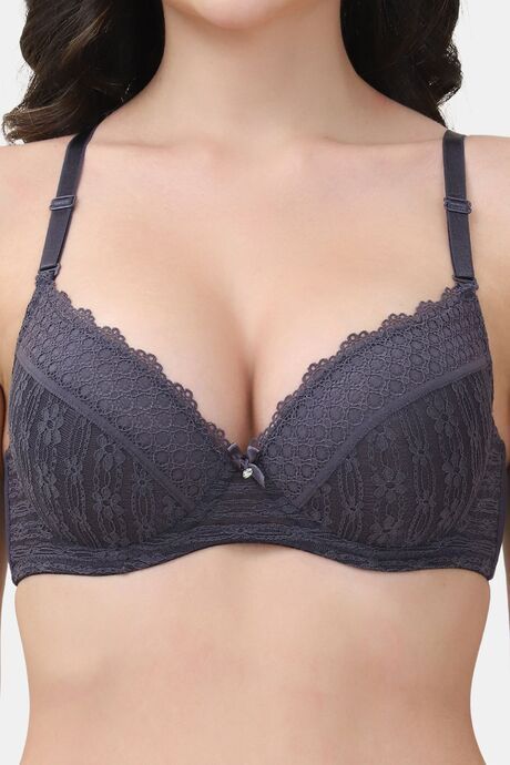 PrettyCat Underwire Lightly Padded T-shirt Bra With Sexy Trim Lace - Grey — image 5