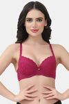 PrettyCat Underwire Lightly Padded T-shirt Bra With Sexy Trim Lace - Maroon — thumbnail 1