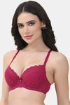PrettyCat Underwire Lightly Padded T-shirt Bra With Sexy Trim Lace - Maroon — thumbnail 2