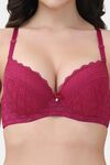 PrettyCat Underwire Lightly Padded T-shirt Bra With Sexy Trim Lace - Maroon — thumbnail 5