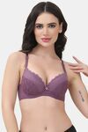 PrettyCat Underwire Lightly Padded T-shirt Bra With Sexy Trim Lace - Purple — thumbnail 1