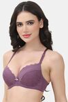 PrettyCat Underwire Lightly Padded T-shirt Bra With Sexy Trim Lace - Purple — thumbnail 2