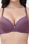 PrettyCat Underwire Lightly Padded T-shirt Bra With Sexy Trim Lace - Purple — thumbnail 5