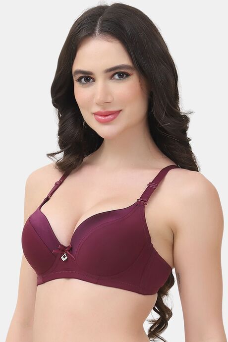 PrettyCat Underwire Lightly Padded T-shirt Bra For Women - Wine — image 2