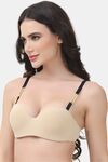 PrettyCat Underwire Lightly Padded Balconette Bra With Sexy Chain Strap - Beige — thumbnail 2