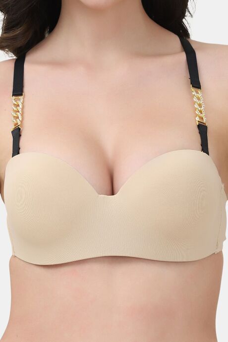 PrettyCat Underwire Lightly Padded Balconette Bra With Sexy Chain Strap - Beige — image 5
