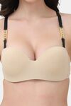 PrettyCat Underwire Lightly Padded Balconette Bra With Sexy Chain Strap - Beige — thumbnail 5