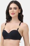 PrettyCat Underwire Lightly Padded Balconette Bra With Sexy Chain Strap - Black — thumbnail 2