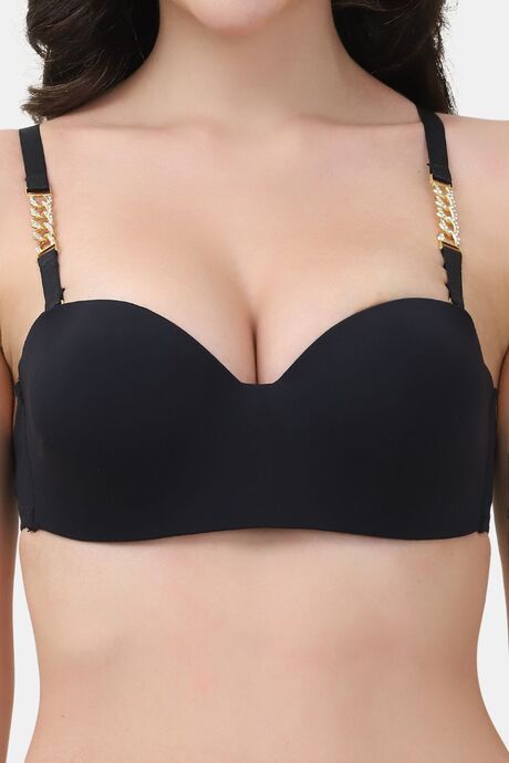 PrettyCat Underwire Lightly Padded Balconette Bra With Sexy Chain Strap - Black — image 5