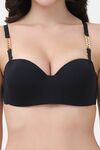 PrettyCat Underwire Lightly Padded Balconette Bra With Sexy Chain Strap - Black — thumbnail 5