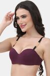 PrettyCat Underwire Lightly Padded Balconette Bra With Sexy Chain Strap - Wine — thumbnail 2