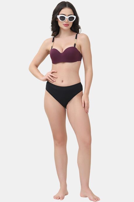 PrettyCat Underwire Lightly Padded Balconette Bra With Sexy Chain Strap - Wine — image 4