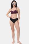 PrettyCat Underwire Lightly Padded Balconette Bra With Sexy Chain Strap - Wine — thumbnail 4