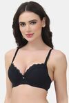 PrettyCat Underwire Lightly Padded T-shirt Bra With Sexy Trim Lace - Black — thumbnail 2