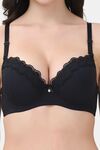 PrettyCat Underwire Lightly Padded T-shirt Bra With Sexy Trim Lace - Black — thumbnail 5