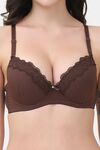 PrettyCat Underwire Lightly Padded T-shirt Bra With Sexy Trim Lace - Brown — thumbnail 5