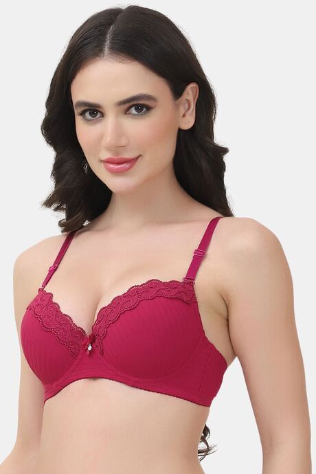PrettyCat Underwire Lightly Padded T-shirt Bra With Sexy Trim Lace - Maroon — image 2