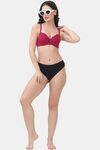 PrettyCat Underwire Lightly Padded T-shirt Bra With Sexy Trim Lace - Maroon — thumbnail 4