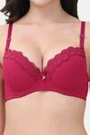 PrettyCat Underwire Lightly Padded T-shirt Bra With Sexy Trim Lace - Maroon — thumbnail 5