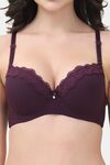 PrettyCat Underwire Lightly Padded T-shirt Bra With Sexy Trim Lace - Wine — thumbnail 5