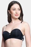 PrettyCat Lightly Padded UnderWired Sexy Balconette Bra With Pearls Strap - Black — thumbnail 2