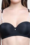PrettyCat Lightly Padded UnderWired Sexy Balconette Bra With Pearls Strap - Black — thumbnail 5