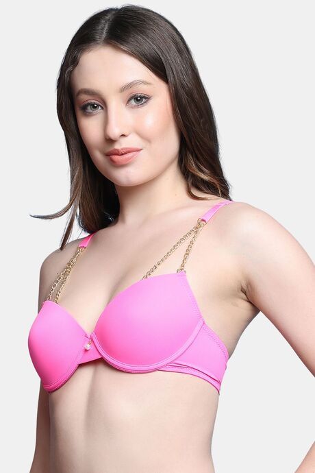 PrettyCat Lightly Padded UnderWired Sexy Balconette Bra With Chain Strap - Pink — image 2