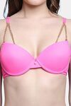 PrettyCat Lightly Padded UnderWired Sexy Balconette Bra With Chain Strap - Pink — thumbnail 5