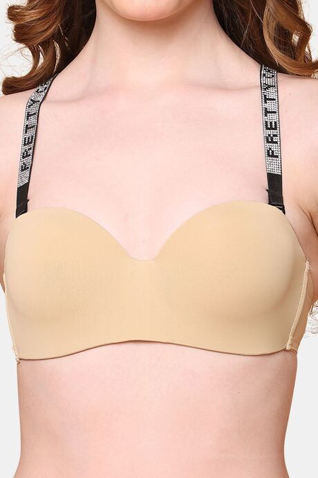 PrettyCat Lightly Padded Balconette Bra With Shine Strap for Women & Girls - Beige — image 5