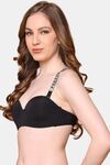 PrettyCat Lightly Padded Balconette Bra With Shine Strap for Women & Girls - Black — thumbnail 2