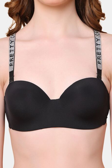 PrettyCat Lightly Padded Balconette Bra With Shine Strap for Women & Girls - Black — image 5