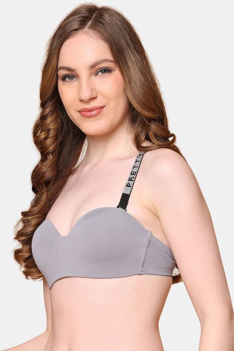 PrettyCat Lightly Padded Balconette Bra With Shine Strap for Women & Girls - Grey — image 2