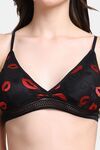PrettyCat Lightly Padded Nonwire Kiss Lips Half Coverage Sexy Lace Bra - Black — thumbnail 5