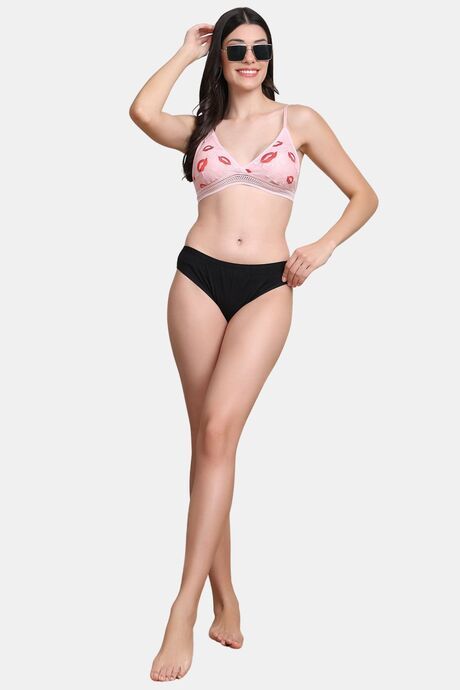 PrettyCat Lightly Padded Nonwire Kiss Lips Half Coverage Sexy Lace Bra - Pink — image 4