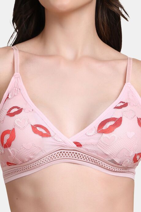 PrettyCat Lightly Padded Nonwire Kiss Lips Half Coverage Sexy Lace Bra - Pink — image 5