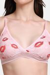 PrettyCat Lightly Padded Nonwire Kiss Lips Half Coverage Sexy Lace Bra - Pink — thumbnail 5
