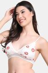 PrettyCat Lightly Padded Nonwire Kiss Lips Half Coverage Sexy Lace Bra - White — thumbnail 2