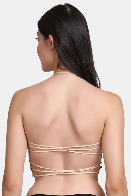 PrettyCat Lightly Padded Non Wired Sexy Bralette Bra With Halter Strap - Beige — image 3