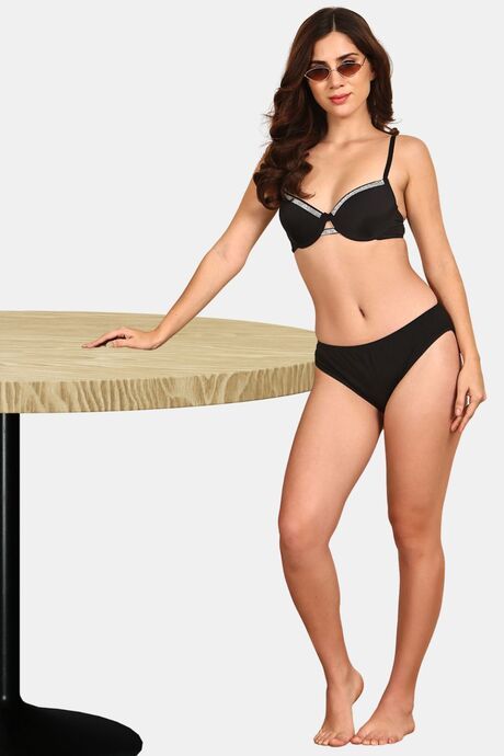 Prettycat Underwire Plunge Bra Design With Rhinestone Cup - Black — image 4