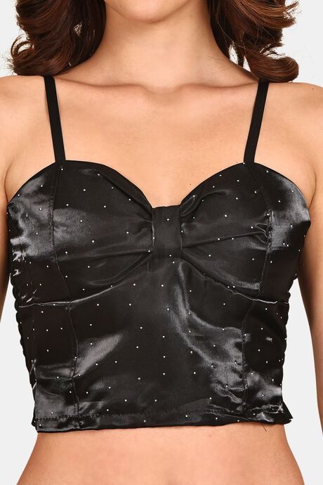 Prettycat Lightly Padded Satin Finish Long Bralette - Black — image 5