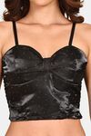 Prettycat Lightly Padded Satin Finish Long Bralette - Black — thumbnail 5