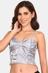 Prettycat Lightly Padded Satin Finish Long Bralette - Grey — thumbnail 1