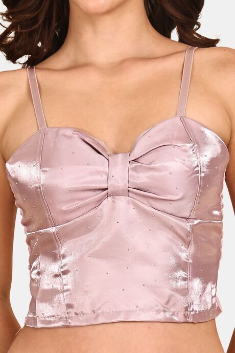 Prettycat Lightly Padded Satin Finish Long Bralette - Pink — image 5
