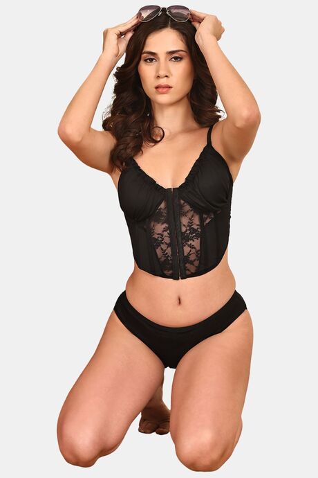 Prettycat Corset Luxury Crop Top Bra For Nightclub & Party - Black — image 4