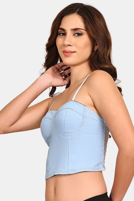 Prettycat Women Lightly Padded Denim Bralette Crop Top - Blue — image 2