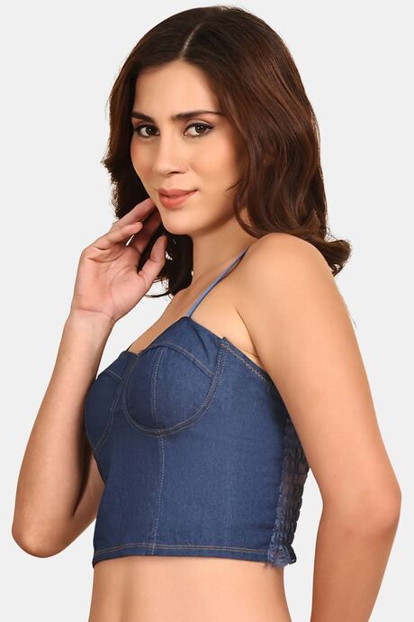 Prettycat Women Lightly Padded Denim Bralette Crop Top - Navy — image 2