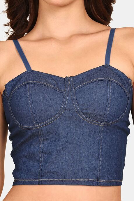 Prettycat Women Lightly Padded Denim Bralette Crop Top - Navy — image 5