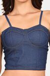 Prettycat Women Lightly Padded Denim Bralette Crop Top - Navy — thumbnail 5